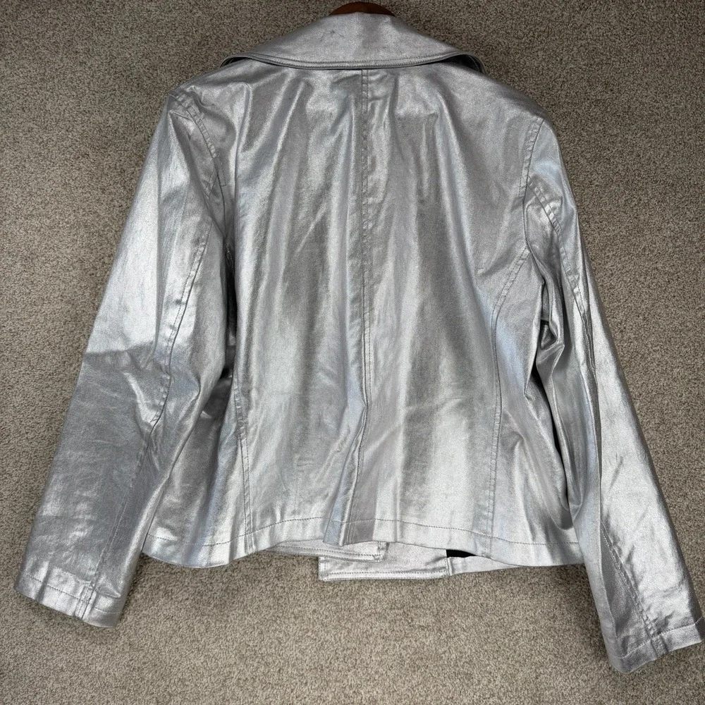 Ralph Lauren Jeans Co Womens Soirée Silver Y2k Metallic Jacket VTG XL *FLAWS - Picture 11 of 12